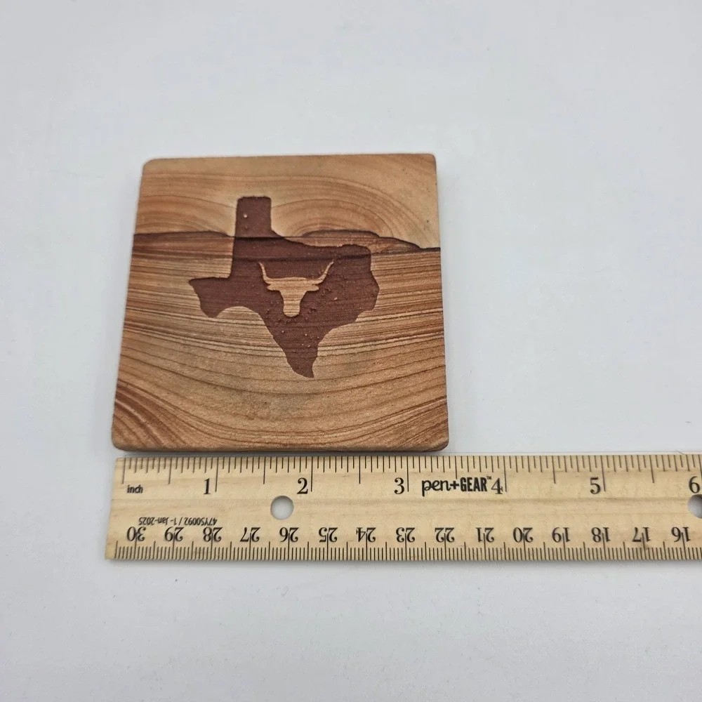 King Ranch Engraved Sanded Tile Coaster Set with Holder Western Horses Texas 9pc